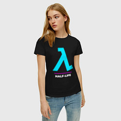 Футболка хлопковая женская Символ Half-Life в неоновых цветах, цвет: черный — фото 2