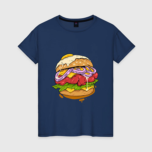 Женская футболка Наимощнейший бургер / Тёмно-синий – фото 1
