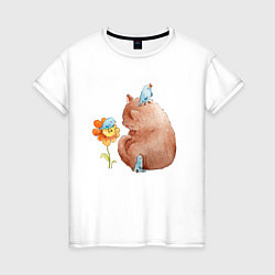Женская футболка Кошка с птичкой