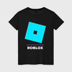 Футболка хлопковая женская Символ Roblox в неоновых цветах, цвет: черный