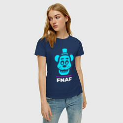Футболка хлопковая женская Символ FNAF в неоновых цветах, цвет: тёмно-синий — фото 2