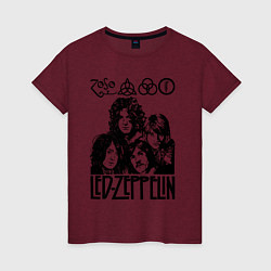 Футболка хлопковая женская Led Zeppelin Black, цвет: меланж-бордовый