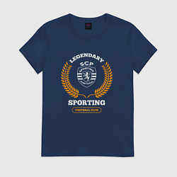 Футболка хлопковая женская Лого Sporting и надпись Legendary Football Club, цвет: тёмно-синий