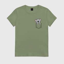 Футболка хлопковая женская Коала в кармашке, цвет: авокадо