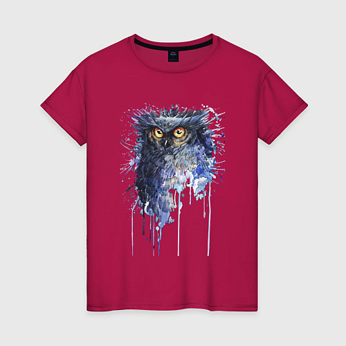 Женская футболка Прикольная сова в акварельном рисунке / Маджента – фото 1