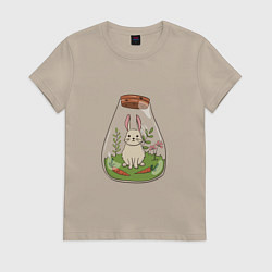 Футболка хлопковая женская The hare in the flask, цвет: миндальный