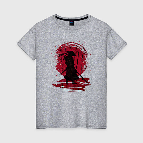Женская футболка Самурай и красная луна / Меланж – фото 1