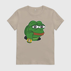 Футболка хлопковая женская Пепе Лягушонок советует думать, цвет: миндальный