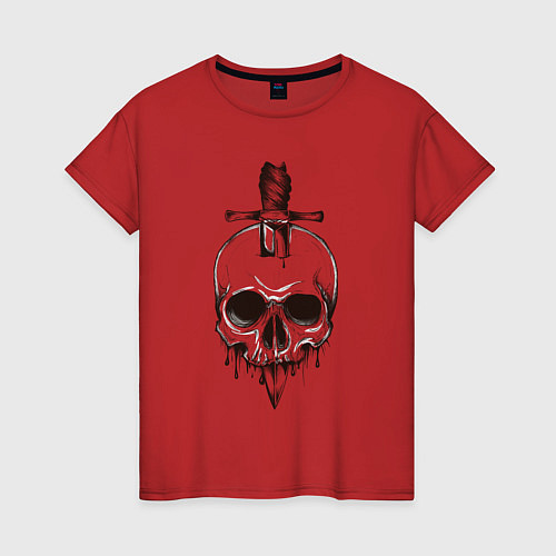 Женская футболка Кинжал в черепе крупным планом / Красный – фото 1