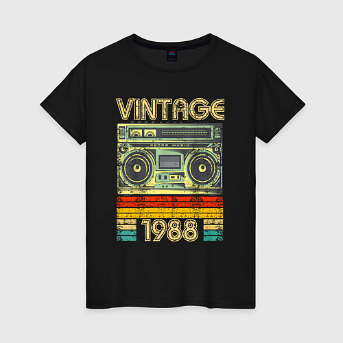 Женская футболка Винтаж 1988 аудиомагнитофон / Черный – фото 1