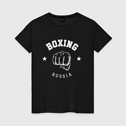 Футболка хлопковая женская BOXING RUSSIA С КУЛАКОМ, цвет: черный