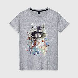 Футболка хлопковая женская Мордочка енота - акварель, цвет: меланж