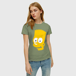 Футболка хлопковая женская Барт Симпсон - портрет, цвет: авокадо — фото 2
