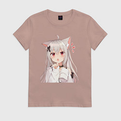 Футболка хлопковая женская Неко кошка-девочка, цвет: пыльно-розовый