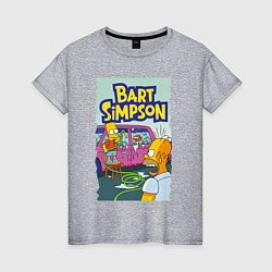 Футболка хлопковая женская Барт Симпсон устроил из автомобиля аквариум, цвет: меланж