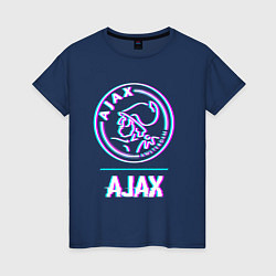Футболка хлопковая женская Ajax FC в стиле glitch, цвет: тёмно-синий