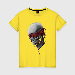 Футболка хлопковая женская Череп в бордовой маске, цвет: желтый