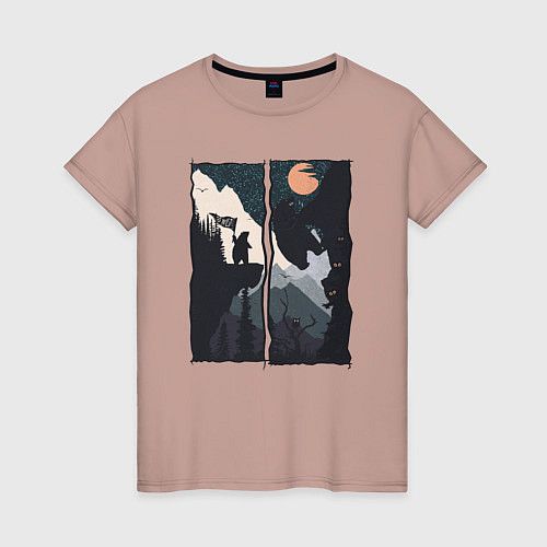 Женская футболка Оранжевая луна и дикий альпинизм / Пыльно-розовый – фото 1