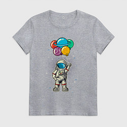 Футболка хлопковая женская Космонавт на воздушных шариках, цвет: меланж