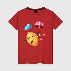 Футболка хлопковая женская Лимон летит под зонтом, цвет: красный