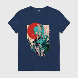 Футболка хлопковая женская Аяка самурай - Геншин Импакт, цвет: тёмно-синий