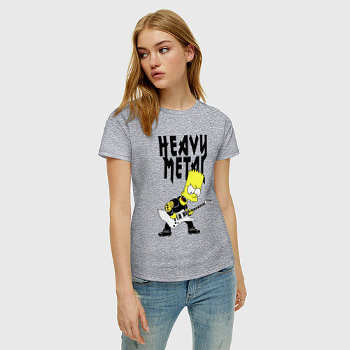 Женская футболка Барт Симпсон - heavy metal / Меланж – фото 3
