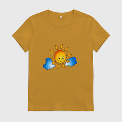 Футболка хлопковая женская Солнышко и облака, цвет: горчичный