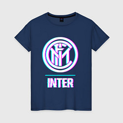 Футболка хлопковая женская Inter FC в стиле glitch, цвет: тёмно-синий