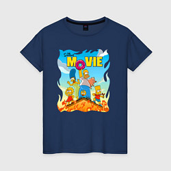 Футболка хлопковая женская The Simpsons movie - семейка прячется от пожара на, цвет: тёмно-синий