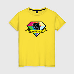 Футболка хлопковая женская Rainbow Dash - Логотип единорога, цвет: желтый