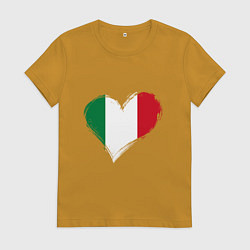 Футболка хлопковая женская Сердце - Италия, цвет: горчичный
