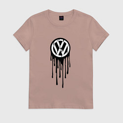Футболка хлопковая женская Volkswagen - art logo, цвет: пыльно-розовый