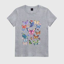 Футболка хлопковая женская Волшебные бабочки акварелью, цвет: меланж
