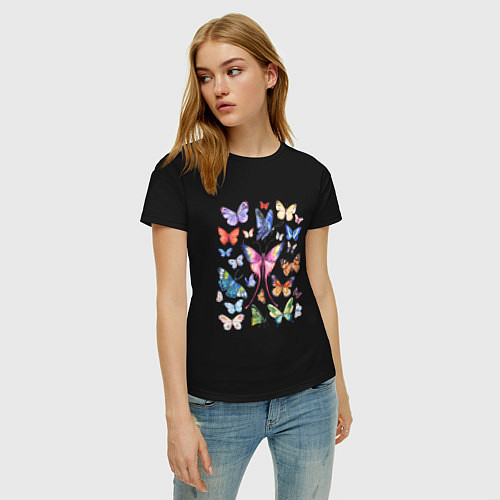 Женская футболка Волшебные бабочки акварелью / Черный – фото 3