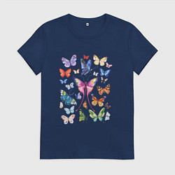 Футболка хлопковая женская Волшебные бабочки акварелью, цвет: тёмно-синий