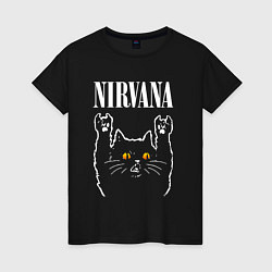 Футболка хлопковая женская Nirvana rock cat, цвет: черный