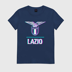 Футболка хлопковая женская Lazio FC в стиле glitch, цвет: тёмно-синий