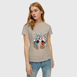 Футболка хлопковая женская Cuphead - Mugman, цвет: миндальный — фото 2