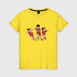 Футболка хлопковая женская Женский футбол, цвет: желтый