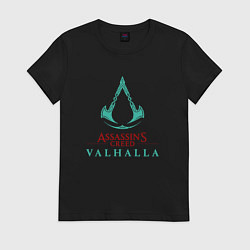 Футболка хлопковая женская Assassins Creed Valhalla - logo, цвет: черный