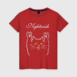 Футболка хлопковая женская Nightwish rock cat, цвет: красный