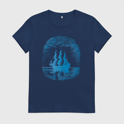 Женская футболка Винтажный корабль / Тёмно-синий – фото 1