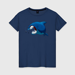 Футболка хлопковая женская Огромная акула и два аквалангиста, цвет: тёмно-синий