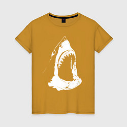 Футболка хлопковая женская Огромная акулья пасть, цвет: горчичный