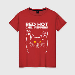 Футболка хлопковая женская Red Hot Chili Peppers rock cat, цвет: красный