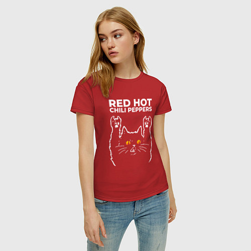 Женская футболка Red Hot Chili Peppers rock cat / Красный – фото 3