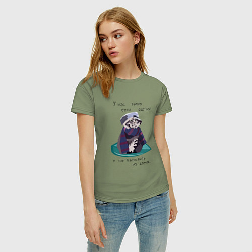 Женская футболка Котик в шарфе и кепке / Авокадо – фото 3