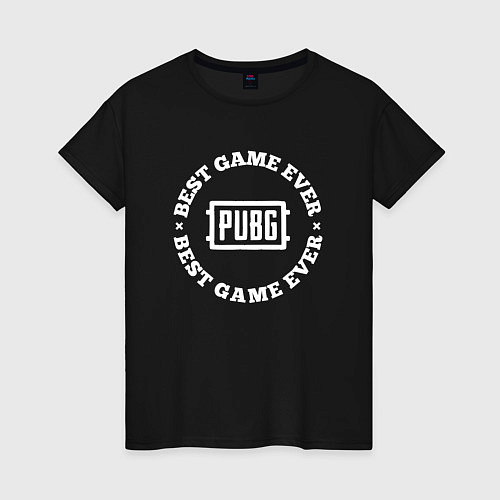 Женская футболка Символ PUBG и круглая надпись best game ever / Черный – фото 1