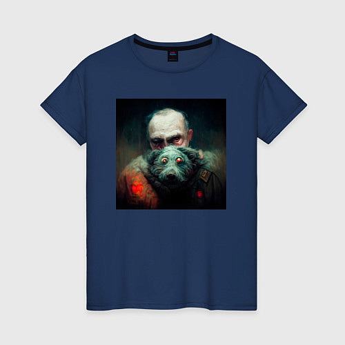 Женская футболка Портрет демонических дедушки и собаки / Тёмно-синий – фото 1