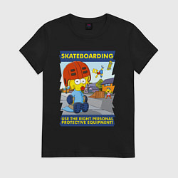 Футболка хлопковая женская Skateboarding - use the right personal protective, цвет: черный